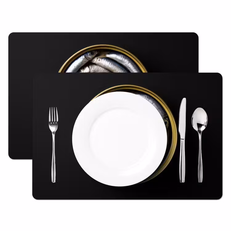 Tovaglietta in vinile - Sardine - Pesce - Rotondo - Nero — 2