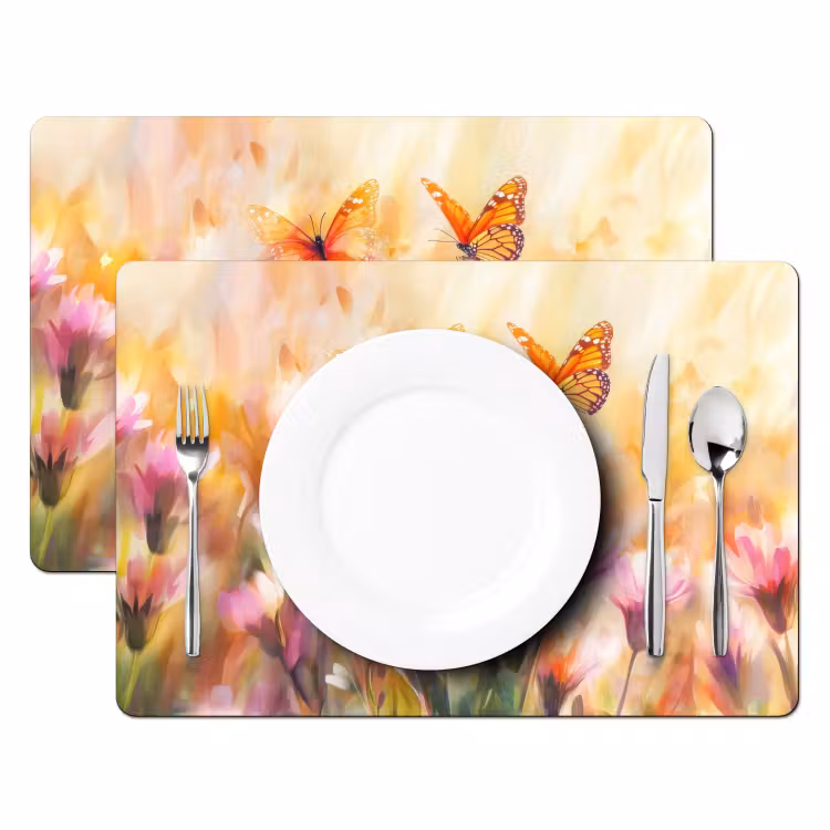 Tovaglietta in vinile - Farfalle - Arancione - Fiori — 2