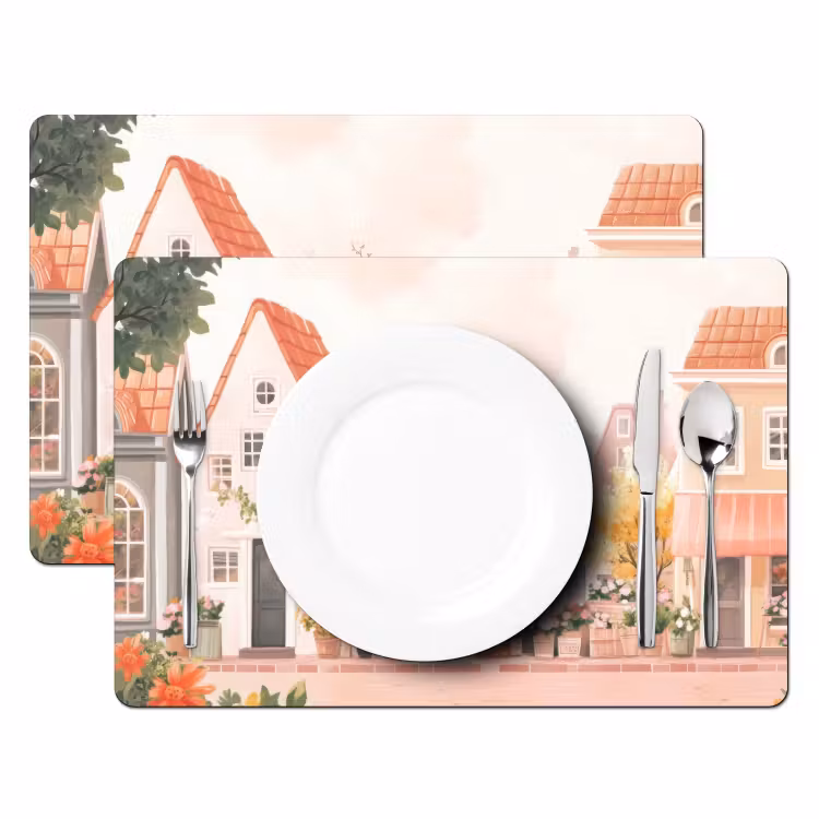 Tovaglietta in vinile - Fiori - Case - Villaggio — 2