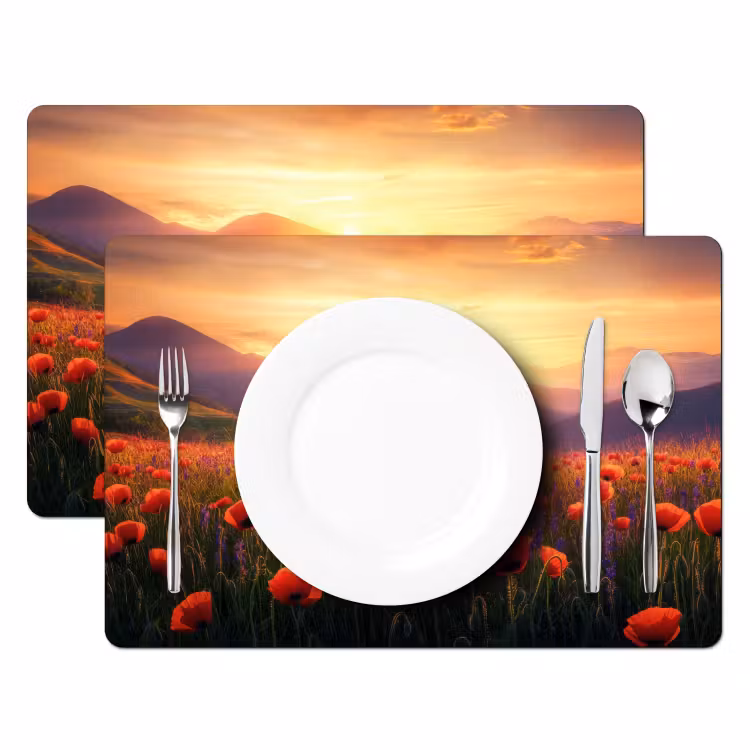 Tovaglietta in vinile - Paesaggio - Tramonto - Campo di fiori — 2
