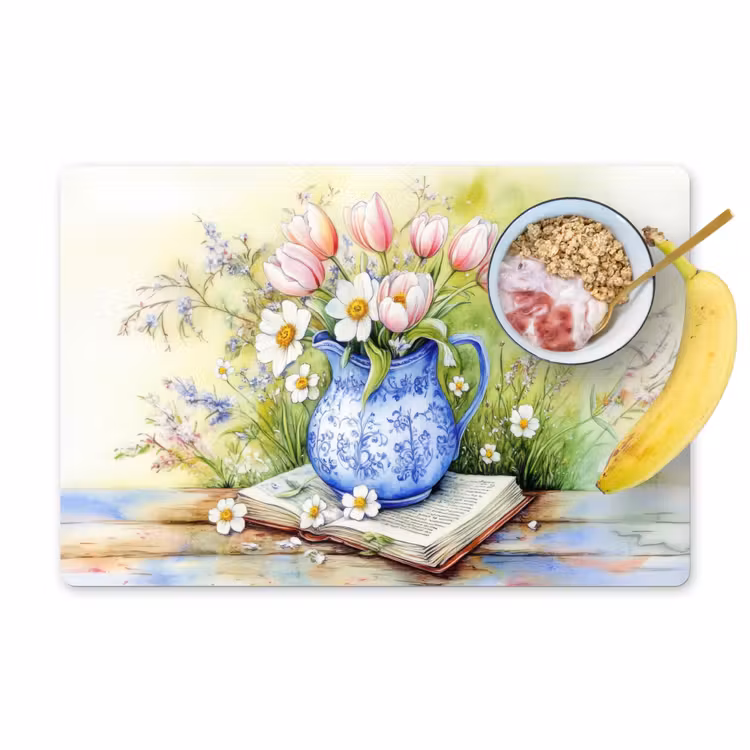 Tovaglietta in vinile - Vaso - Blu Delft - Margherite — 1