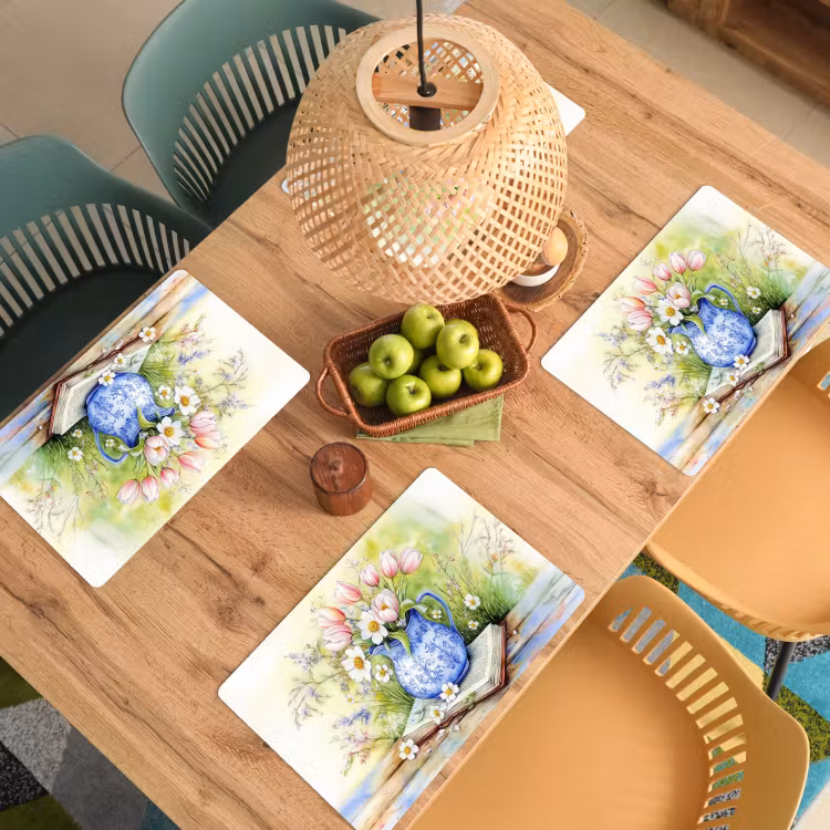 Tovaglietta in vinile - Vaso - Blu Delft - Margherite — 3