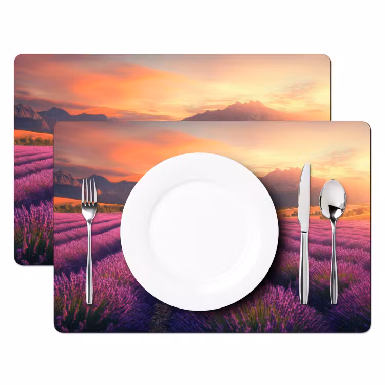 Tovaglietta in vinile - Campo di lavanda - Citazione - Tramonto — 2