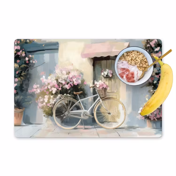 Tovaglietta in vinile - Bicicletta - Colori pastello - Fiori — 1