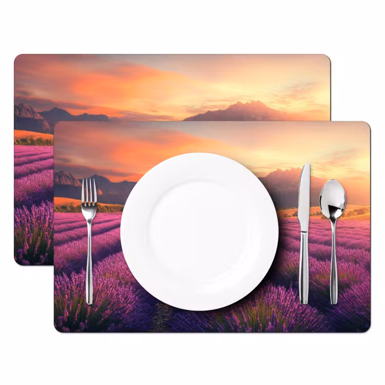 Tovaglietta in vinile - Campo di lavanda - Tramonto - Viola — 2