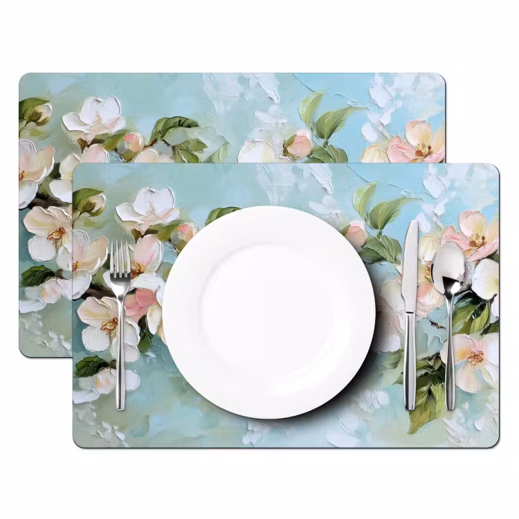 Tovaglietta in vinile - Fiore - Foglie - Azzurro — 2