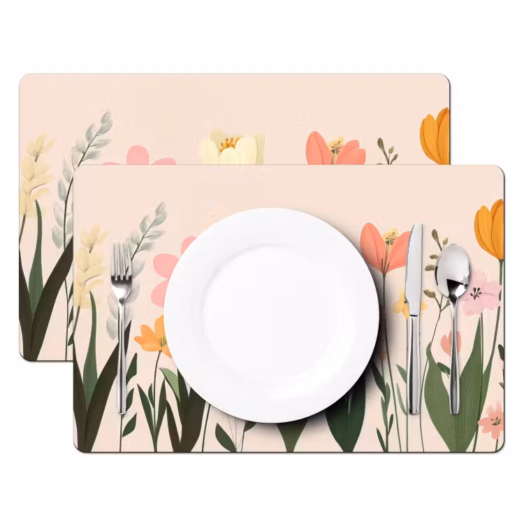 Tovaglietta in vinile - Tonalità pastello - Fiori - Illustrazione — 2