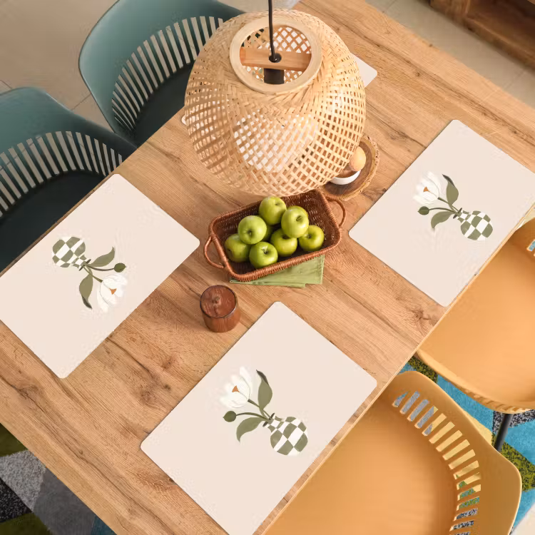 Tovaglietta in vinile - Vaso - A scacchi - Fiore - Verde — 3