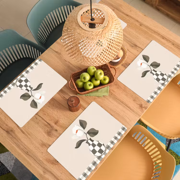 Tovaglietta in vinile - Vaso - A scacchi - Verde - Fiore — 3
