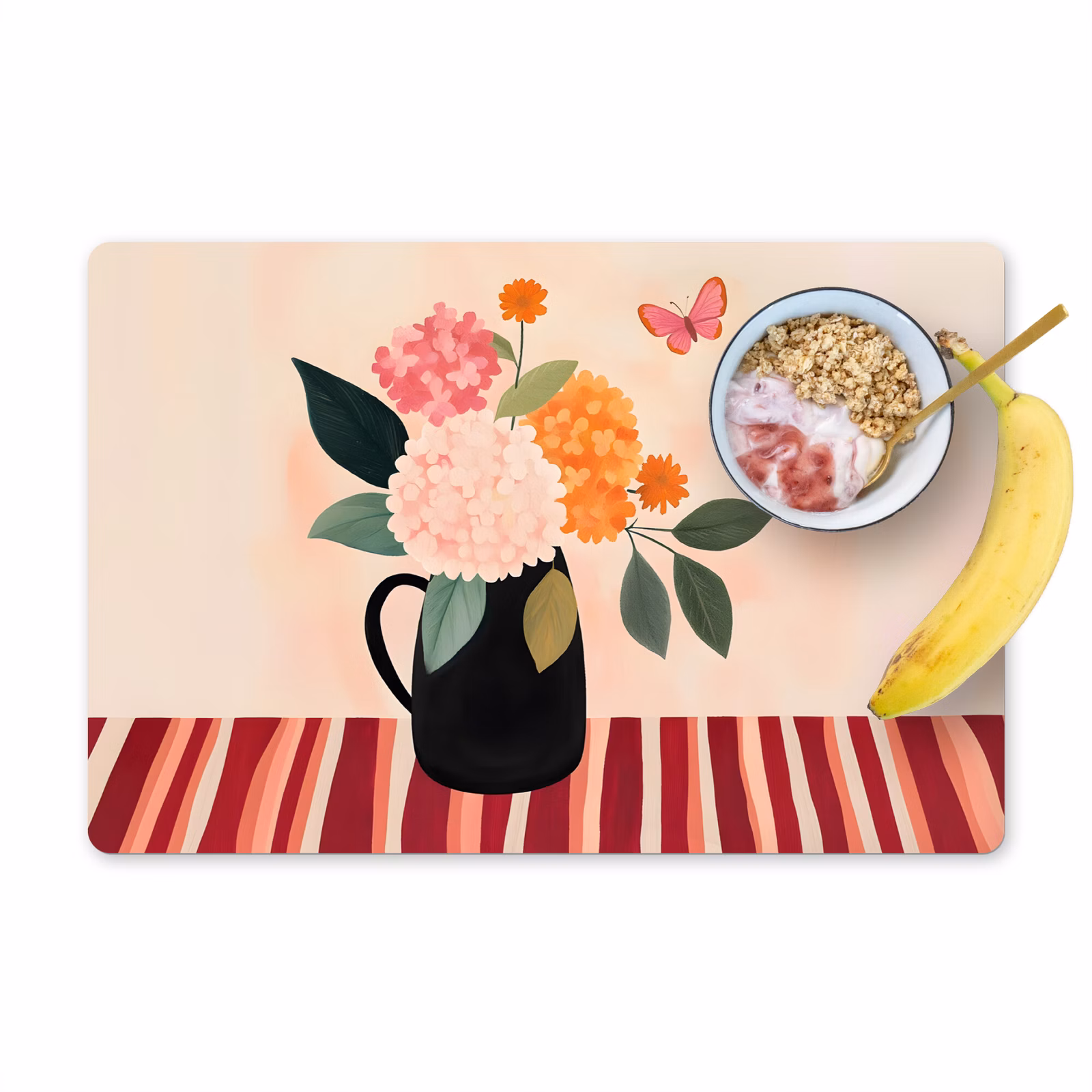 Tovaglietta in vinile - Vaso - Fiori - Farfalla - Rosso — 1