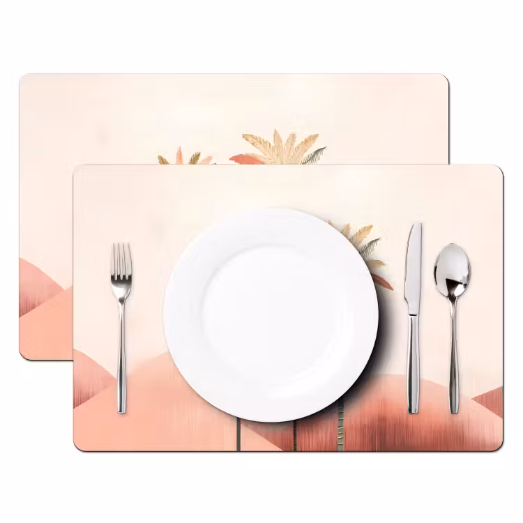 Tovaglietta in vinile - Palme - Colline - Minimalista - Rosa tenue — 2