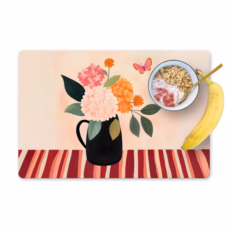Tovaglietta in vinile - Vaso - Fiori - Farfalla - Rosso — 1