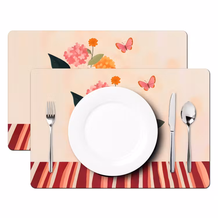 Tovaglietta in vinile - Vaso - Fiori - Farfalla - Rosso — 2