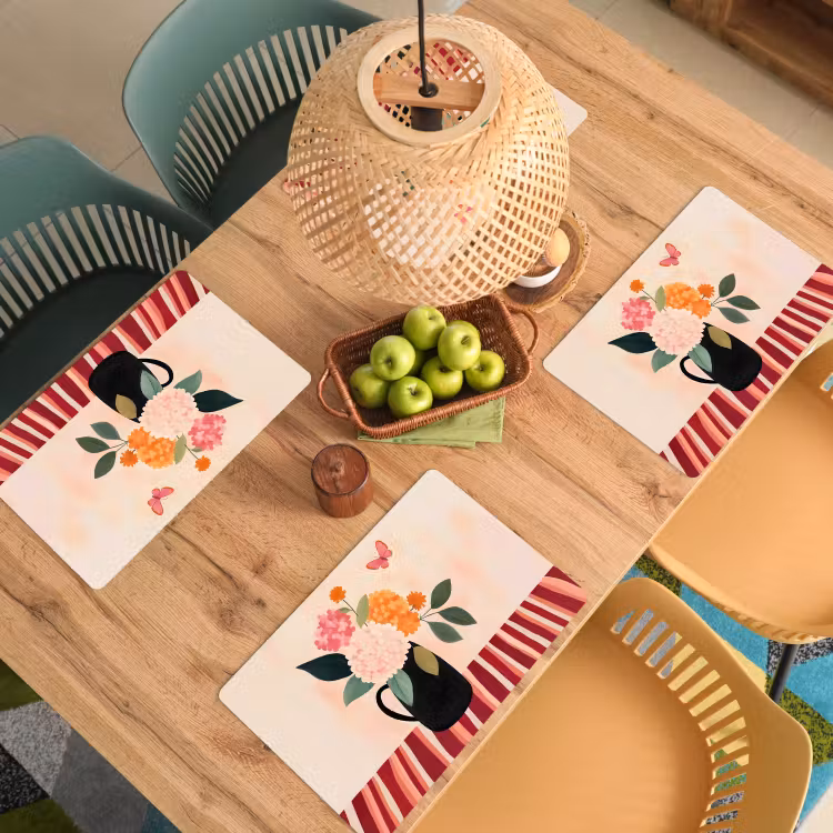 Tovaglietta in vinile - Vaso - Fiori - Farfalla - Rosso — 3