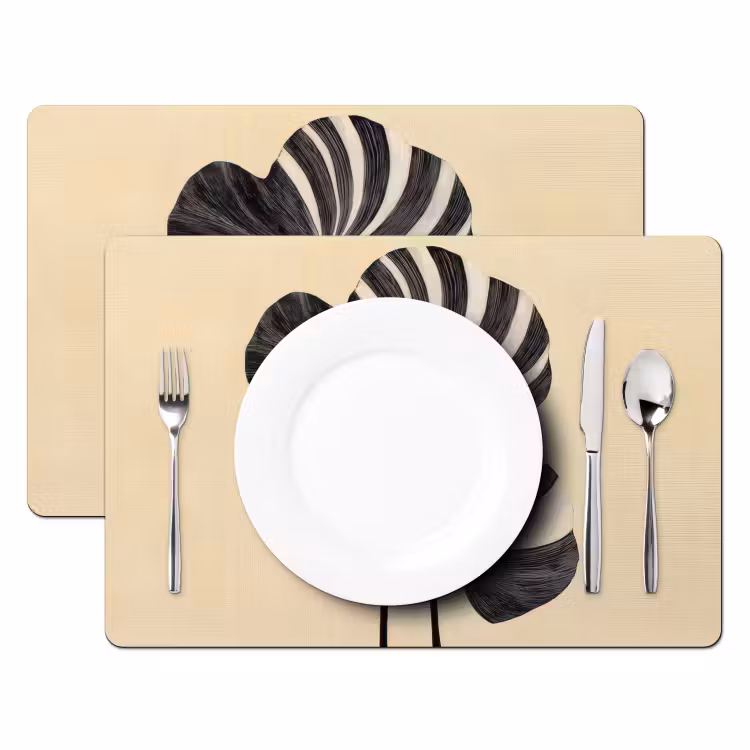 Tovaglietta in vinile - Nero - Foglie - Strisce - Minimalista — 2