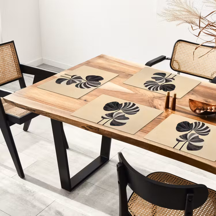 Tovaglietta in vinile - Nero - Foglie - Strisce - Minimalista — 4