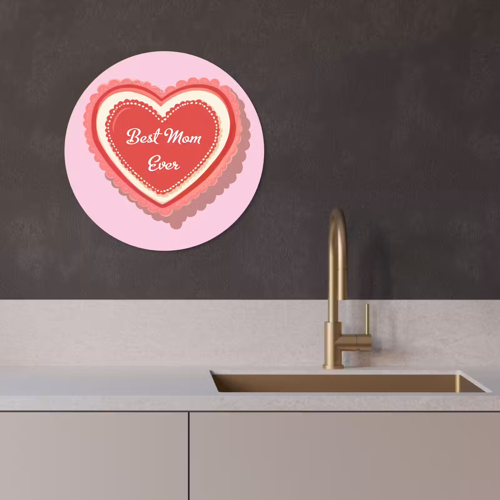 Quadro rotondo - Testo - Cuore - Madre - Rosa — 1