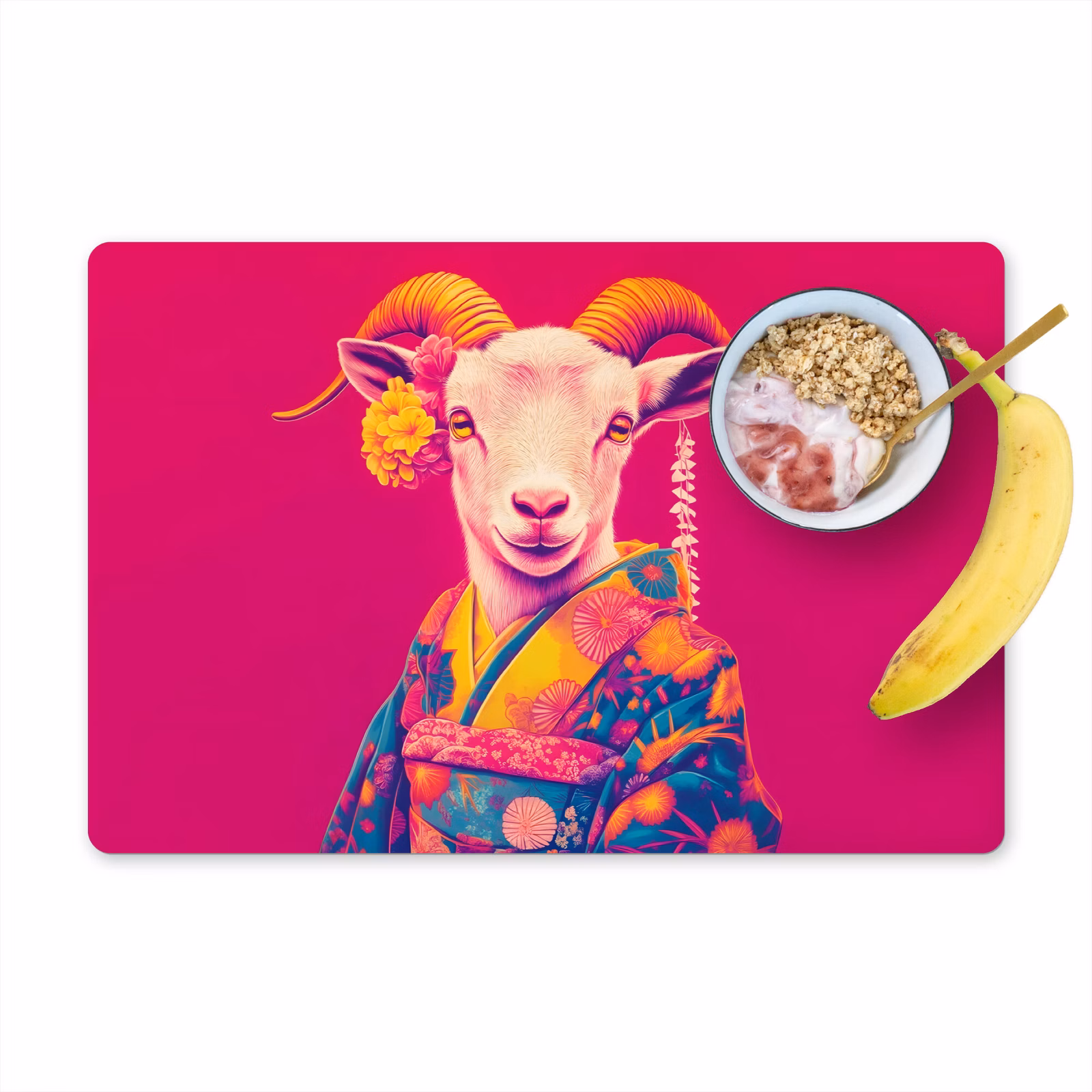 Tovaglietta in vinile - Capra - Corna - Kimono - Colorato — 1
