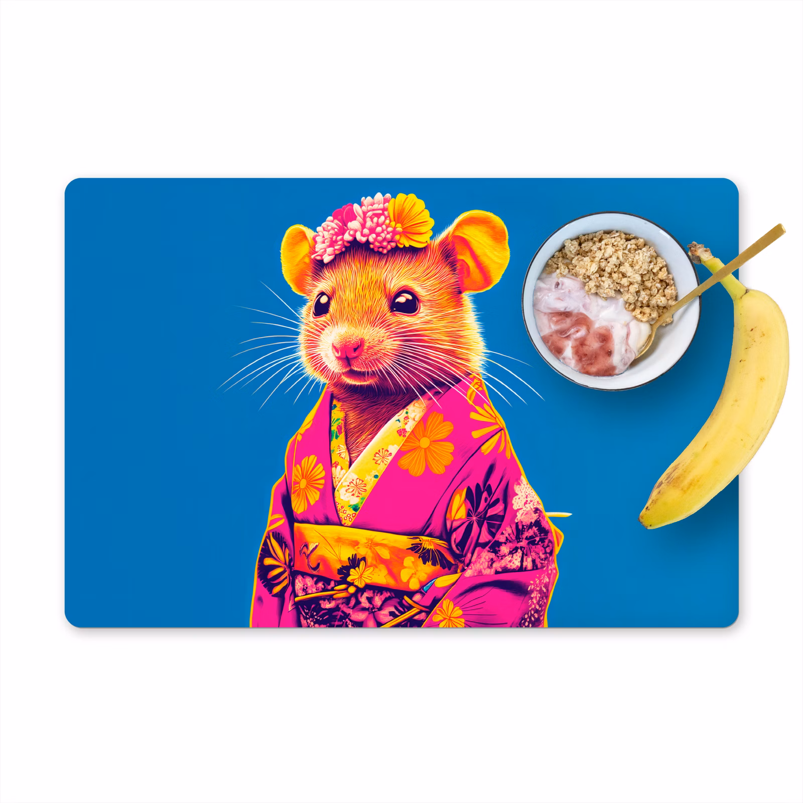 Tovaglietta in vinile - Mouse - Kimono - Fiori - Blu — 1