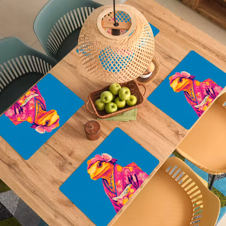 Tovaglietta in vinile - Corona di fiori - Lucertola - Kimono - Viola — 3