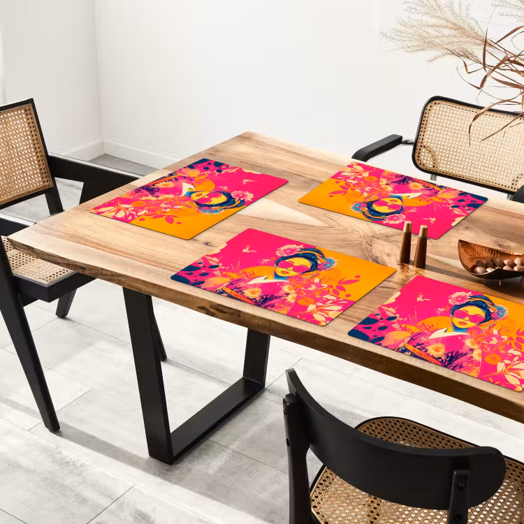 Tovaglietta in vinile - Donna - Occhiali da sole - Astratto - Arancione — 4