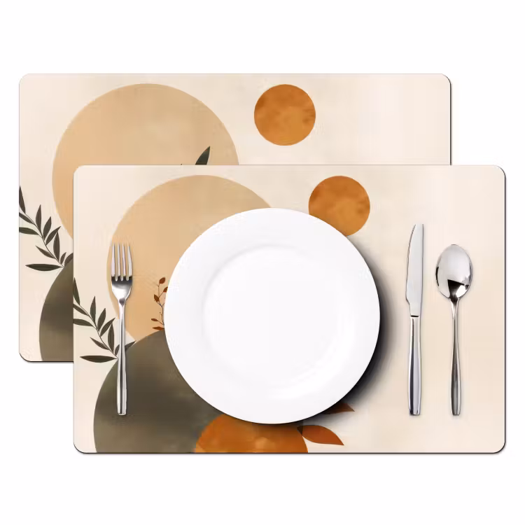 Tovaglietta in vinile - Forme - Rotonde - Foglie - Beige — 2