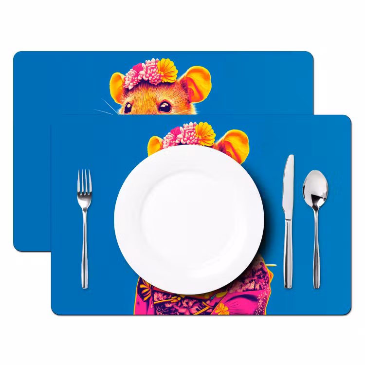 Tovaglietta in vinile - Mouse - Kimono - Fiori - Blu — 2