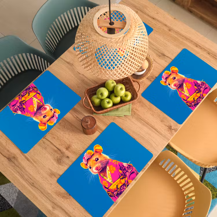 Tovaglietta in vinile - Mouse - Kimono - Fiori - Blu — 3