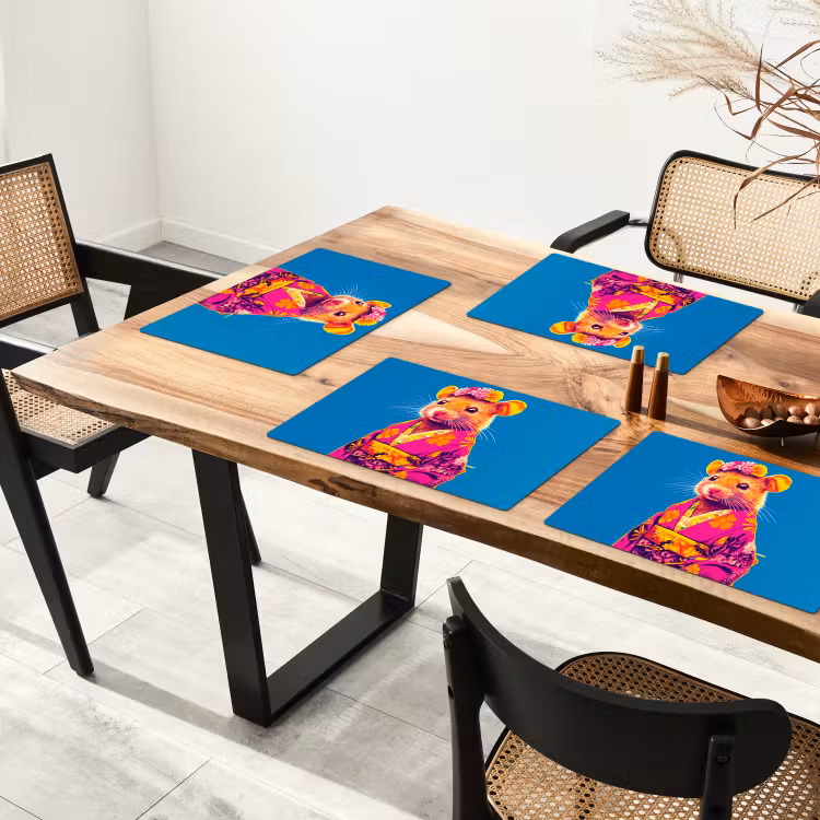 Tovaglietta in vinile - Mouse - Kimono - Fiori - Blu — 4
