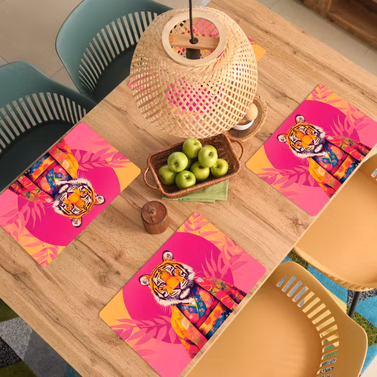 Tovaglietta in vinile - Tigre - Kimono - Piante - Rosa — 3