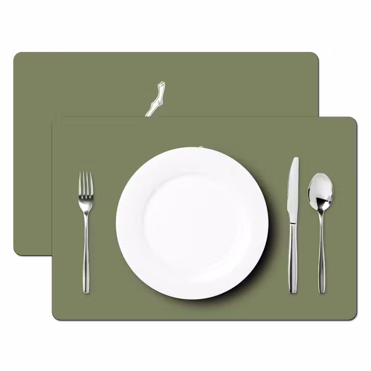 Tovaglietta in vinile - Fichi - Minimalista - Disegnato - Verde muschio — 2
