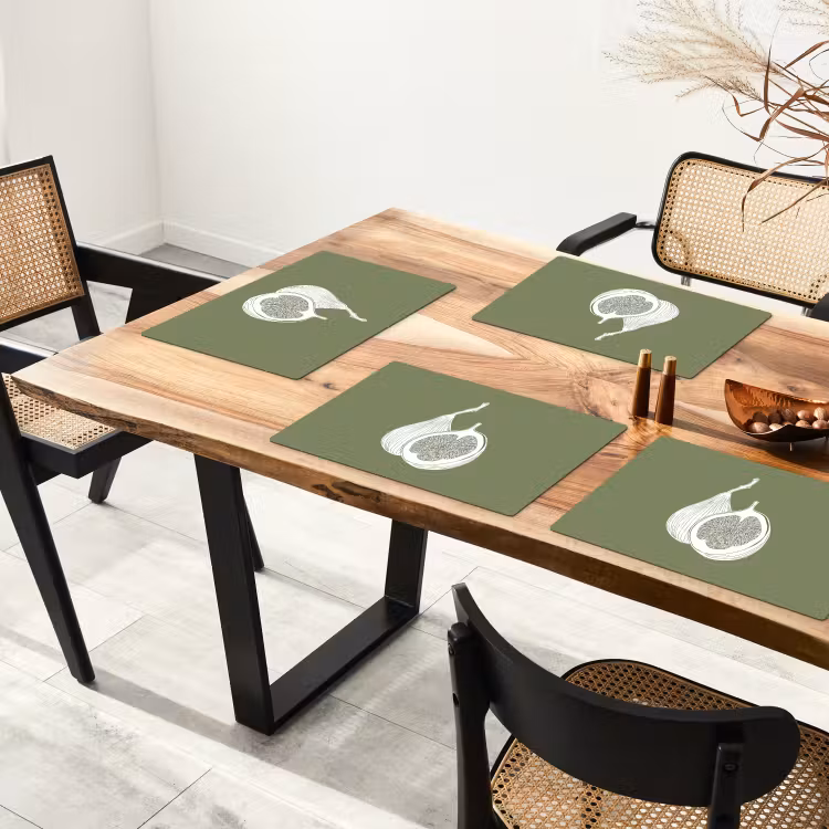 Tovaglietta in vinile - Fichi - Minimalista - Disegnato - Verde muschio — 4