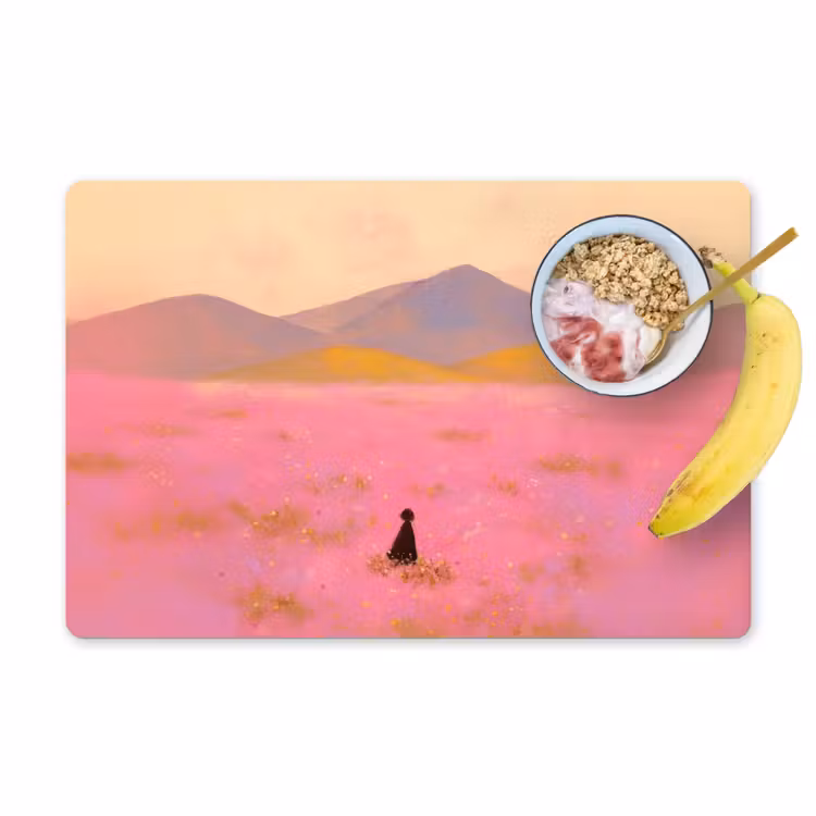 Tovaglietta in vinile - Prato fiorito - Colline - Silhouette - Rosa — 1