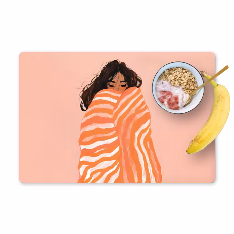 Tovaglietta in vinile - Ragazza - Coperta - A righe - Arancione — 1