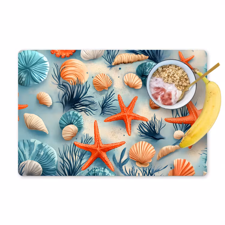 Tovaglietta in vinile - Stella marina - Conchiglie - Illustrazione - Sabbia — 1