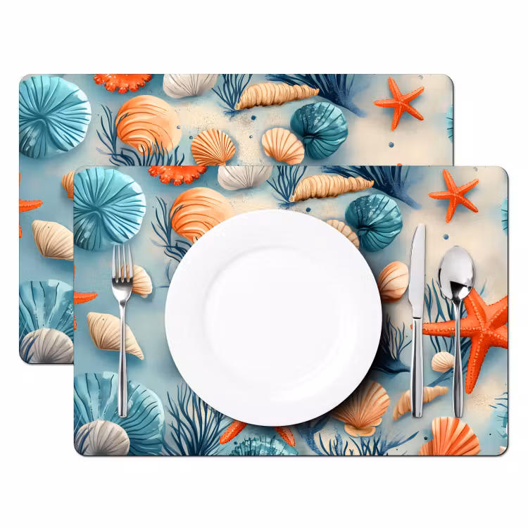 Tovaglietta in vinile - Stella marina - Conchiglie - Illustrazione - Sabbia — 2