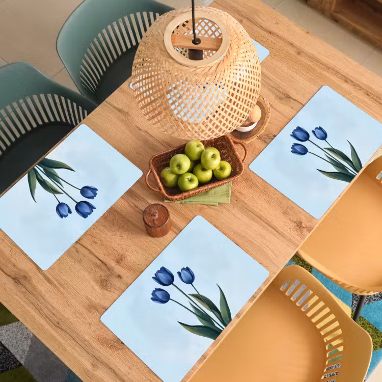 Tovaglietta in vinile - Tulipani - Blu - Foglie — 3