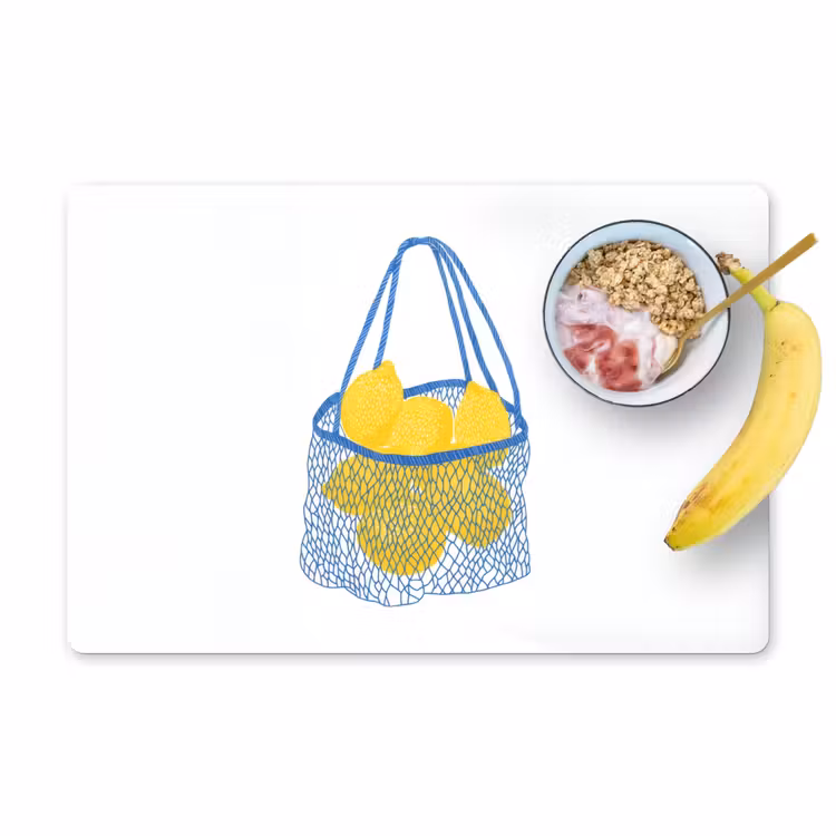 Tovaglietta in vinile - Borsa - Blu - Limoni - Illustrazione — 1