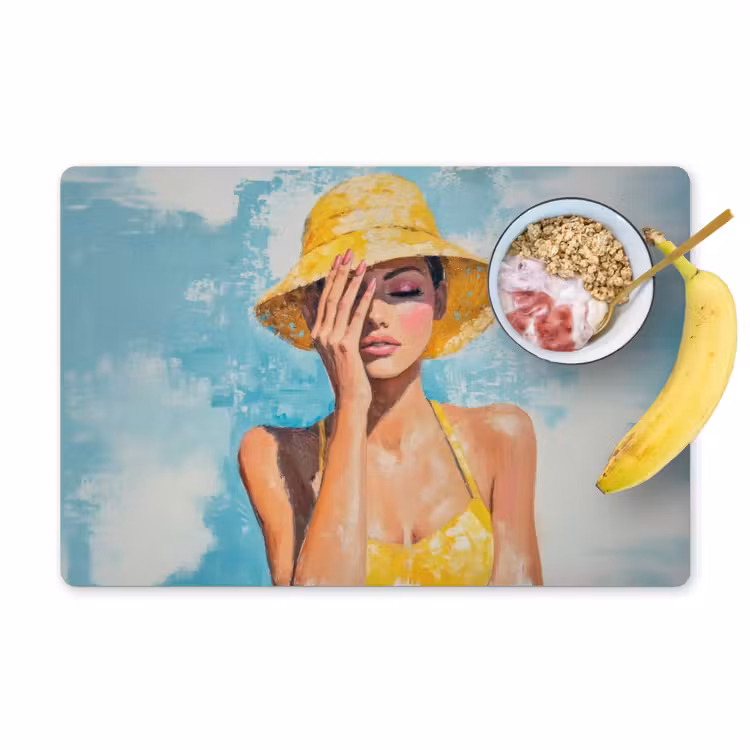 Tovaglietta in vinile - Pittura - Donna - Cappello - Giallo — 1