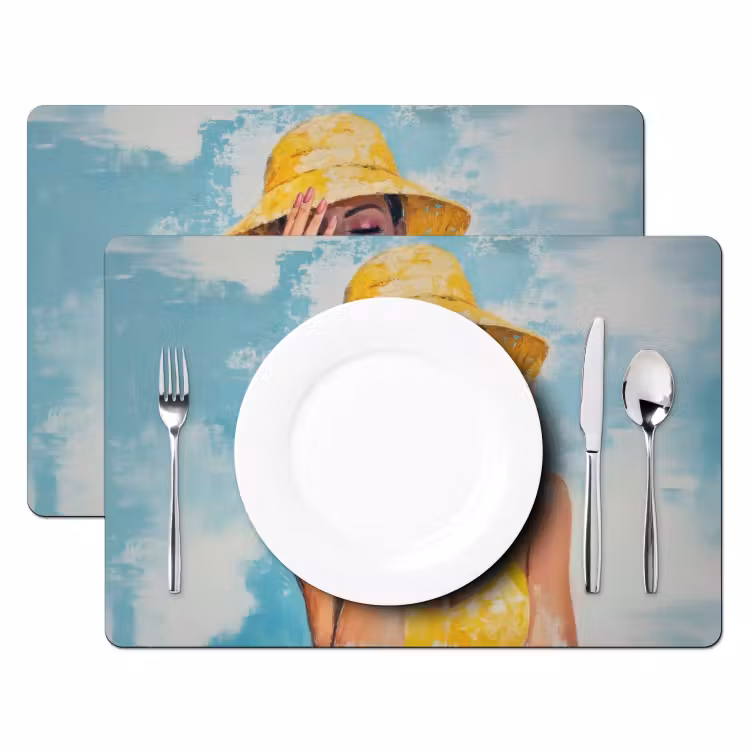Tovaglietta in vinile - Pittura - Donna - Cappello - Giallo — 2