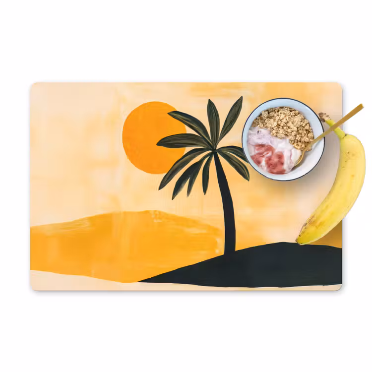 Tovaglietta in vinile - Illustrazione - Palma - Sole - Colline — 1