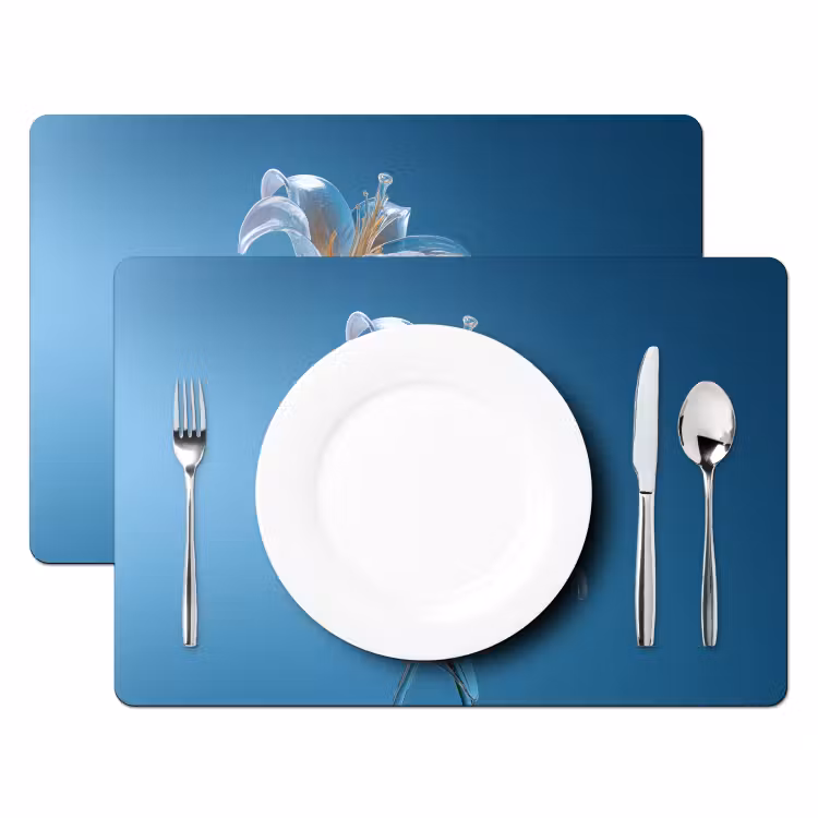 Tovaglietta in vinile - Gigli - Blu - Bicchieri — 2