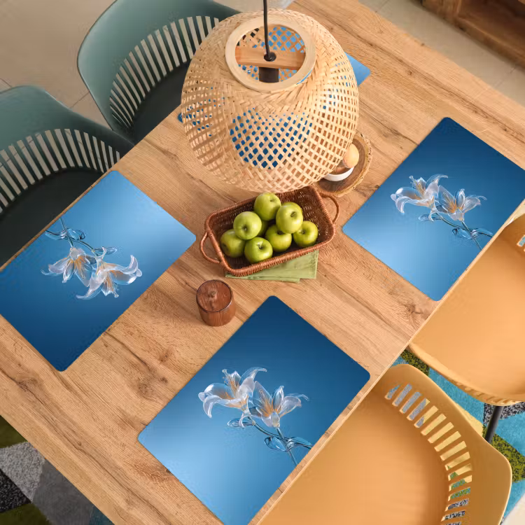 Tovaglietta in vinile - Gigli - Blu - Bicchieri — 3