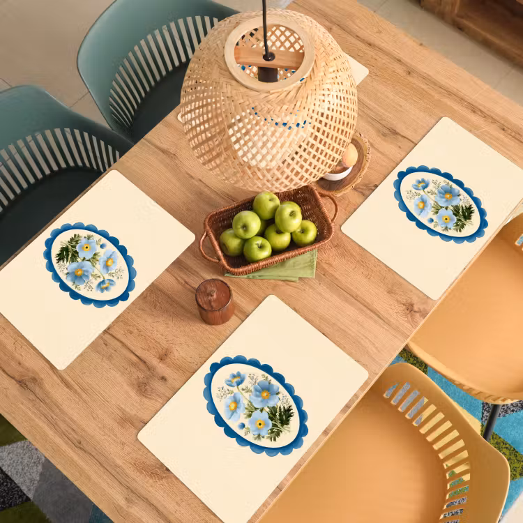 Tovagliette - Elenco - Fiori - Azzurro - Illustrazione — 3