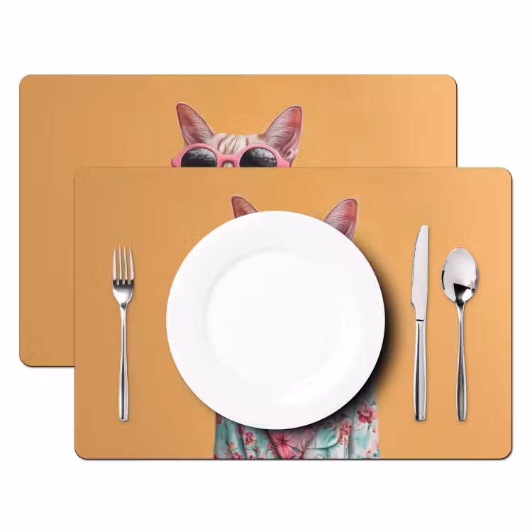 Tovaglietta in vinile - Occhiali da sole - Gatto - Sciarpa - Fiori — 2