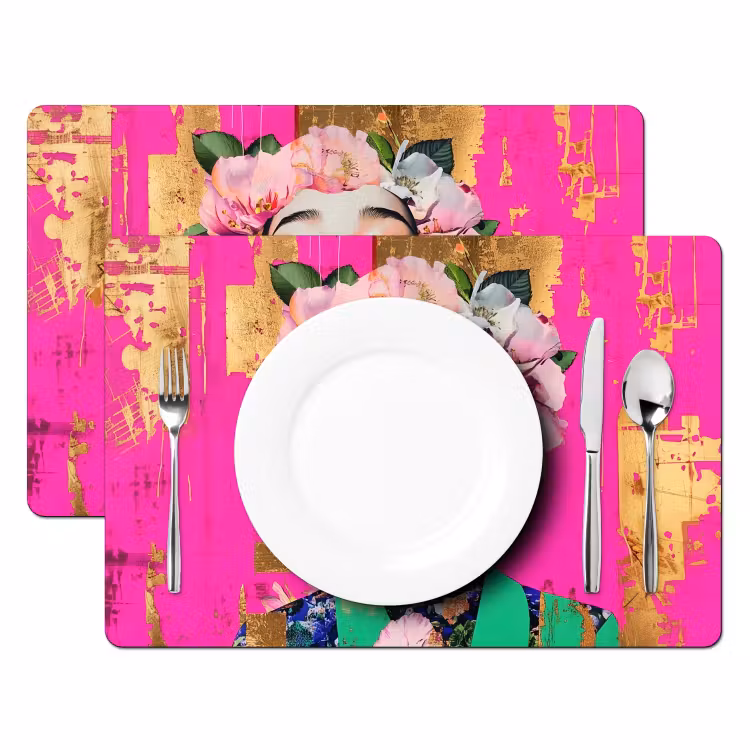 Tovaglietta in vinile - Corona di fiori - Oro - Donna - Ritratto — 2