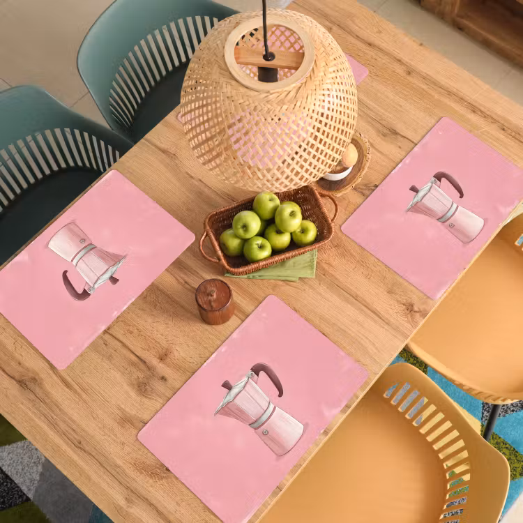 Tovaglietta in vinile - Rosa - Mug pot - Illustrazione - Caffè — 3