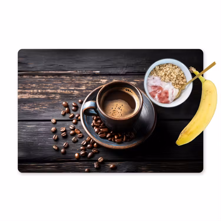 Tovaglietta in vinile - Tazza - Caffè - Legno - Chicchi — 1