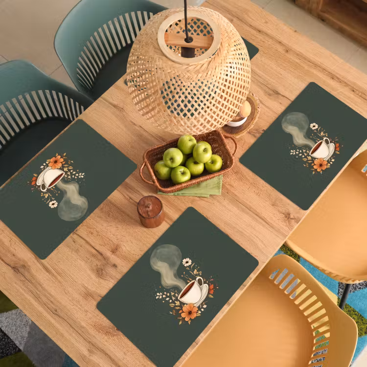 Tovaglietta in vinile - Tazza - Fiori - Verde - Caffè — 3
