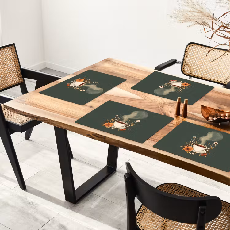 Tovaglietta in vinile - Tazza - Fiori - Verde - Caffè — 4